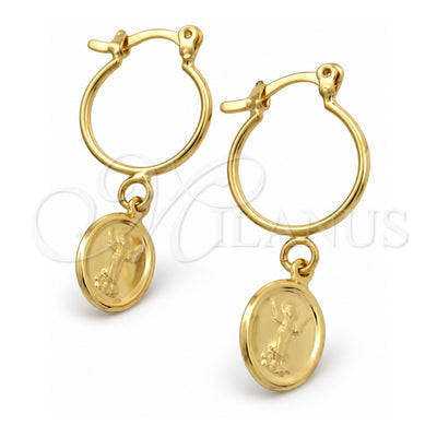 Oro Laminado Small Hoop, Gold Filled Style Divino NiÃ±o Design, Polished, Golden Finish, 02.32.0563.15