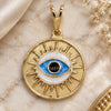 Oro Laminado Fancy Pendant, Gold Filled Style Evil Eye Design, Azul claro Enamel Finish, Golden Finish, 05.32.0082
