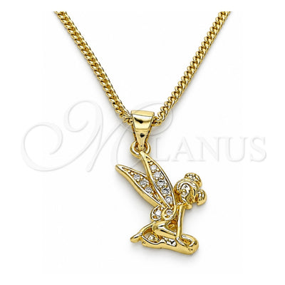 Oro Laminado Pendant Necklace, Gold Filled Style Angel Design, with White Micro Pave, Polished, Golden Finish, 04.156.0445.20 (02 MM Thickness, 20 Inches Length)