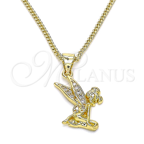 Oro Laminado Pendant Necklace, Gold Filled Style Angel Design, with White Micro Pave, Polished, Golden Finish, 04.156.0445.20 (02 MM Thickness, 20 Inches Length)