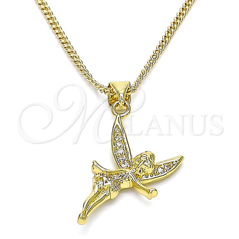 Oro Laminado Pendant Necklace, Gold Filled Style Angel Design, with White Micro Pave, Polished, Golden Finish, 04.156.0446.20 (02 MM Thickness, 20 Inches Length)