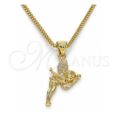 Oro Laminado Pendant Necklace, Gold Filled Style Angel Design, with White Micro Pave, Polished, Golden Finish, 04.156.0448.20 (02 MM Thickness, 20 Inches Length)