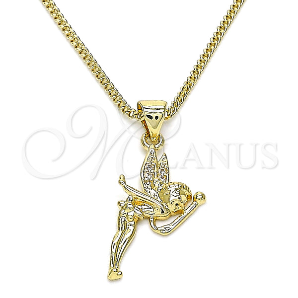 Oro Laminado Pendant Necklace, Gold Filled Style Angel Design, with White Micro Pave, Polished, Golden Finish, 04.156.0448.20 (02 MM Thickness, 20 Inches Length)