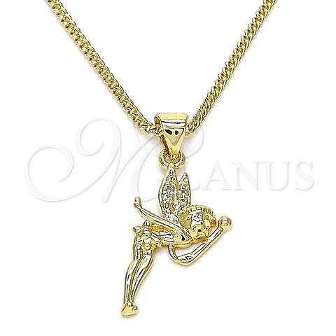 Oro Laminado Pendant Necklace, Gold Filled Style Angel Design, with White Micro Pave, Polished, Golden Finish, 04.156.0448.20 (02 MM Thickness, 20 Inches Length)