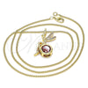 Oro Laminado Pendant Necklace, Gold Filled Style Angel Design, with Garnet Cubic Zirconia and White Micro Pave, Polished, Golden Finish, 04.156.0450.20 (02 MM Thickness, 20 Inches Length)