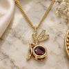 Oro Laminado Pendant Necklace, Gold Filled Style Angel Design, with Garnet Cubic Zirconia and White Micro Pave, Polished, Golden Finish, 04.156.0450.20 (02 MM Thickness, 20 Inches Length)
