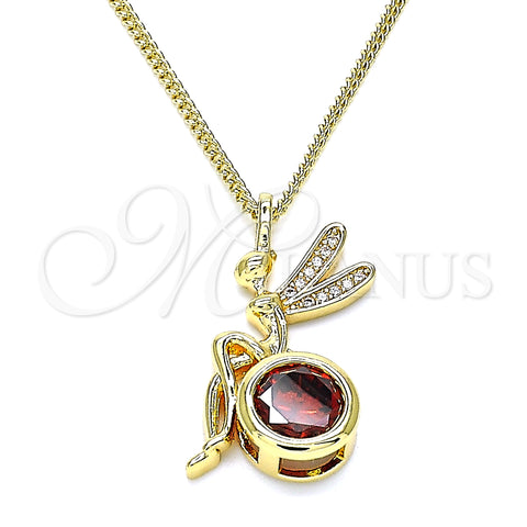 Oro Laminado Pendant Necklace, Gold Filled Style Angel Design, with Garnet Cubic Zirconia and White Micro Pave, Polished, Golden Finish, 04.156.0450.20 (02 MM Thickness, 20 Inches Length)