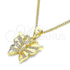 Oro Laminado Pendant Necklace, Gold Filled Style Butterfly Design, with White Cubic Zirconia and White Micro Pave, Polished, Golden Finish, 04.156.0452.20 (02 MM Thickness, 20 Inches Length)