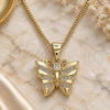 Oro Laminado Pendant Necklace, Gold Filled Style Butterfly Design, with White Cubic Zirconia and White Micro Pave, Polished, Golden Finish, 04.156.0452.20 (02 MM Thickness, 20 Inches Length)