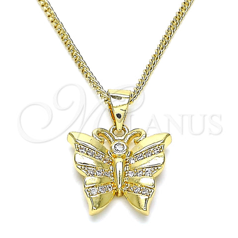 Oro Laminado Pendant Necklace, Gold Filled Style Butterfly Design, with White Cubic Zirconia and White Micro Pave, Polished, Golden Finish, 04.156.0452.20 (02 MM Thickness, 20 Inches Length)