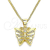 Oro Laminado Pendant Necklace, Gold Filled Style Butterfly Design, with White Cubic Zirconia and White Micro Pave, Polished, Golden Finish, 04.156.0452.20 (02 MM Thickness, 20 Inches Length)