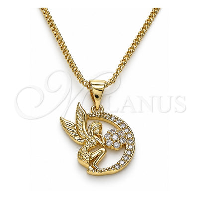 Oro Laminado Pendant Necklace, Gold Filled Style Angel and Mom Design, with White Micro Pave, Polished, Golden Finish, 04.156.0453.20 (02 MM Thickness, 20 Inches Length)