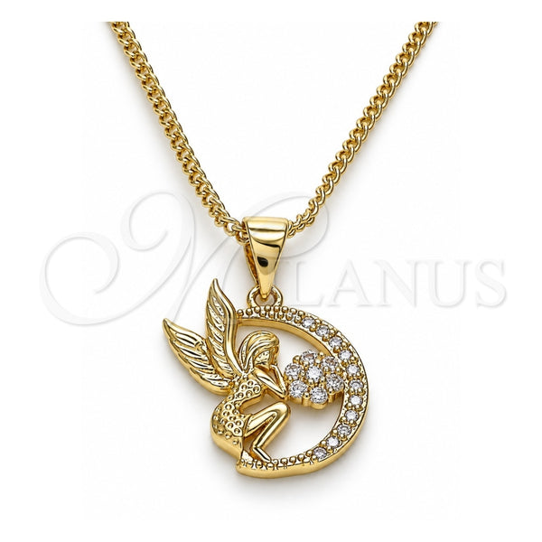 Oro Laminado Pendant Necklace, Gold Filled Style Angel and Mom Design, with White Micro Pave, Polished, Golden Finish, 04.156.0453.20 (02 MM Thickness, 20 Inches Length)