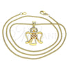Oro Laminado Pendant Necklace, Gold Filled Style Angel Design, with White Micro Pave, Polished, Golden Finish, 04.156.0456.20 (02 MM Thickness, 20 Inches Length)