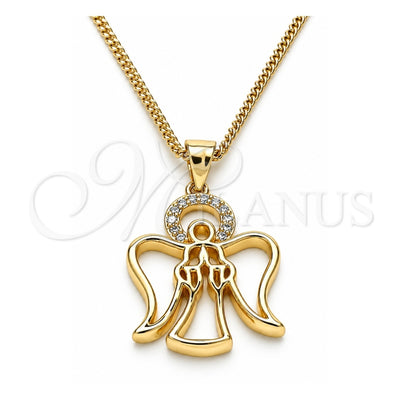 Oro Laminado Pendant Necklace, Gold Filled Style Angel Design, with White Micro Pave, Polished, Golden Finish, 04.156.0456.20 (02 MM Thickness, 20 Inches Length)