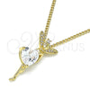 Oro Laminado Pendant Necklace, Gold Filled Style Angel and Heart Design, with White Cubic Zirconia and White Micro Pave, Polished, Golden Finish, 04.156.0457.18 (02 MM Thickness, 18 Inches Length)