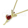 Oro Laminado Pendant Necklace, Gold Filled Style Angel and Heart Design, with Garnet Cubic Zirconia and White Micro Pave, Polished, Golden Finish, 04.156.0457.2.20 (02 MM Thickness, 20 Inches Length)
