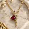Oro Laminado Pendant Necklace, Gold Filled Style Angel and Heart Design, with Garnet Cubic Zirconia and White Micro Pave, Polished, Golden Finish, 04.156.0457.2.20 (02 MM Thickness, 20 Inches Length)