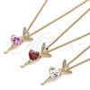 Oro Laminado Pendant Necklace, Gold Filled Style Angel and Heart Design, with Garnet Cubic Zirconia and White Micro Pave, Polished, Golden Finish, 04.156.0457.2.20 (02 MM Thickness, 20 Inches Length)