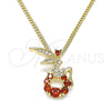Oro Laminado Pendant Necklace, Gold Filled Style Angel Design, with Garnet Cubic Zirconia and White Micro Pave, Polished, Golden Finish, 04.156.0458.2.20 (02 MM Thickness, 20 Inches Length)