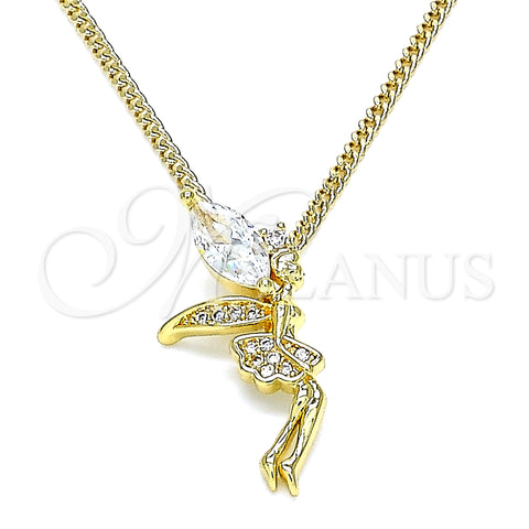 Oro Laminado Pendant Necklace, Gold Filled Style Angel Design, with White Cubic Zirconia and White Micro Pave, Polished, Golden Finish, 04.156.0459.20 (02 MM Thickness, 20 Inches Length)