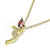 Oro Laminado Pendant Necklace, Gold Filled Style Angel Design, with Garnet Cubic Zirconia and White Micro Pave, Polished, Golden Finish, 04.156.0459.2.20 (02 MM Thickness, 20 Inches Length)
