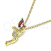 Oro Laminado Pendant Necklace, Gold Filled Style Angel Design, with Garnet Cubic Zirconia and White Micro Pave, Polished, Golden Finish, 04.156.0459.2.20 (02 MM Thickness, 20 Inches Length)