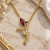 Oro Laminado Pendant Necklace, Gold Filled Style Angel Design, with Garnet Cubic Zirconia and White Micro Pave, Polished, Golden Finish, 04.156.0459.2.20 (02 MM Thickness, 20 Inches Length)