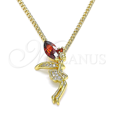 Oro Laminado Pendant Necklace, Gold Filled Style Angel Design, with Garnet Cubic Zirconia and White Micro Pave, Polished, Golden Finish, 04.156.0459.2.20 (02 MM Thickness, 20 Inches Length)