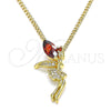 Oro Laminado Pendant Necklace, Gold Filled Style Angel Design, with Garnet Cubic Zirconia and White Micro Pave, Polished, Golden Finish, 04.156.0459.2.20 (02 MM Thickness, 20 Inches Length)