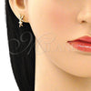 Oro Laminado Stud Earring, Gold Filled Style Angel Design, with White Micro Pave, Polished, Golden Finish, 02.156.0620