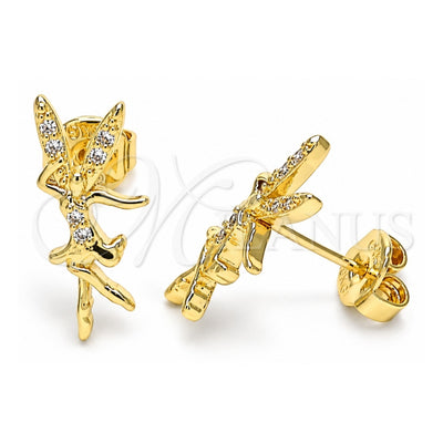 Oro Laminado Stud Earring, Gold Filled Style Angel Design, with White Micro Pave, Polished, Golden Finish, 02.156.0620