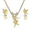 Oro Laminado Earring and Pendant Adult Set, Gold Filled Style Angel Design, with White Micro Pave, Polished, Golden Finish, 10.156.0407