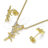 Oro Laminado Earring and Pendant Adult Set, Gold Filled Style Angel Design, with White Micro Pave, Polished, Golden Finish, 10.156.0407