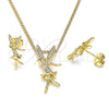 Oro Laminado Earring and Pendant Adult Set, Gold Filled Style Angel Design, with White Micro Pave, Polished, Golden Finish, 10.156.0407