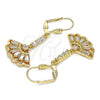 Oro Laminado Long Earring, Gold Filled Style with White Cubic Zirconia, Polished, Golden Finish, 02.387.0039