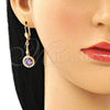 Oro Laminado Long Earring, Gold Filled Style with Amethyst and White Cubic Zirconia, Polished, Golden Finish, 02.387.0042.1