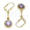 Oro Laminado Long Earring, Gold Filled Style with Amethyst and White Cubic Zirconia, Polished, Golden Finish, 02.387.0042.1