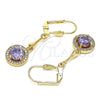 Oro Laminado Long Earring, Gold Filled Style with Amethyst and White Cubic Zirconia, Polished, Golden Finish, 02.387.0042.1