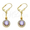 Oro Laminado Long Earring, Gold Filled Style with Amethyst and White Cubic Zirconia, Polished, Golden Finish, 02.387.0042.1