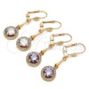 Oro Laminado Long Earring, Gold Filled Style with Amethyst and White Cubic Zirconia, Polished, Golden Finish, 02.387.0042.1