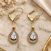 Oro Laminado Long Earring, Gold Filled Style Teardrop Design, with White Cubic Zirconia, Polished, Golden Finish, 02.387.0044.2