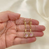 Oro Laminado Long Earring, Gold Filled Style Teardrop Design, with Pink and White Cubic Zirconia, Polished, Golden Finish, 02.387.0044.3