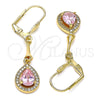 Oro Laminado Long Earring, Gold Filled Style Teardrop Design, with Pink and White Cubic Zirconia, Polished, Golden Finish, 02.387.0044.3