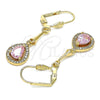 Oro Laminado Long Earring, Gold Filled Style Teardrop Design, with Pink and White Cubic Zirconia, Polished, Golden Finish, 02.387.0044.3