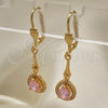 Oro Laminado Long Earring, Gold Filled Style Teardrop Design, with Pink and White Cubic Zirconia, Polished, Golden Finish, 02.387.0044.3
