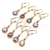 Oro Laminado Long Earring, Gold Filled Style Teardrop Design, with Pink and White Cubic Zirconia, Polished, Golden Finish, 02.387.0044.3