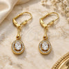 Oro Laminado Long Earring, Gold Filled Style with White Cubic Zirconia, Polished, Golden Finish, 02.387.0045