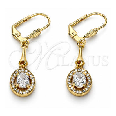 Oro Laminado Long Earring, Gold Filled Style with White Cubic Zirconia, Polished, Golden Finish, 02.387.0045