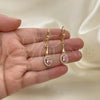Oro Laminado Long Earring, Gold Filled Style with Pink and White Cubic Zirconia, Polished, Golden Finish, 02.387.0045.1